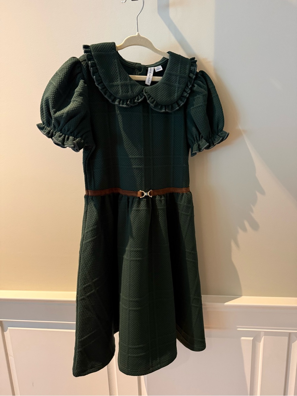 Janie and Jack Forest Green Textured Dress with Ruffle Collar